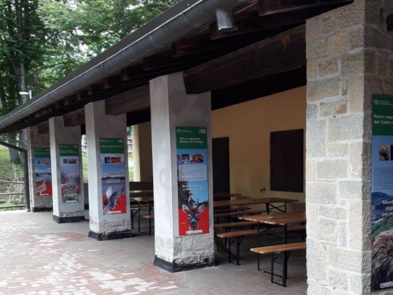 Information panels along the colonnade of the info point of Schia